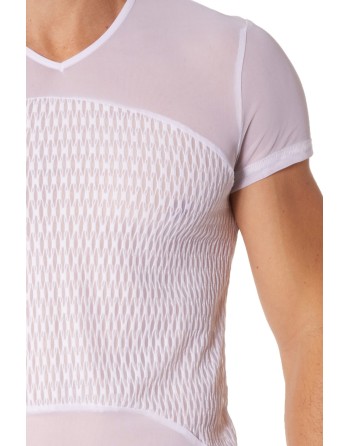 T-shirt blanc maille et motifs - LM901-81WHT